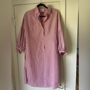 akris Punto Red and White Striped Button-Up ballon sleeve Shirt dress